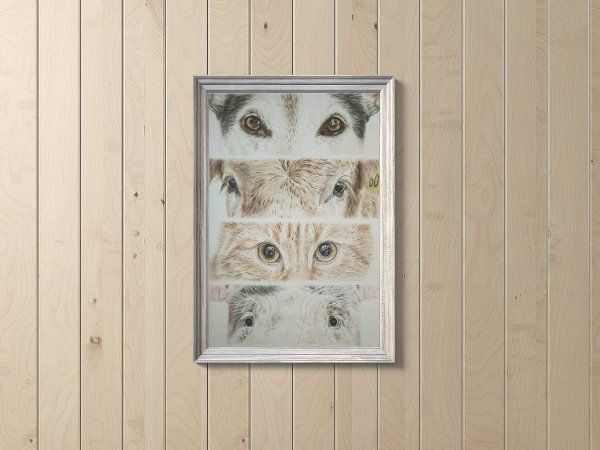 Speciesism original artowrork framed on wooden wall mockup